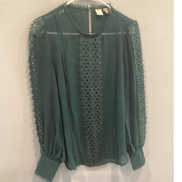 Joie Womens Blouse Size Medium Green Sheer Crochet Romantic Fall Business Office - Picture 1 of 10
